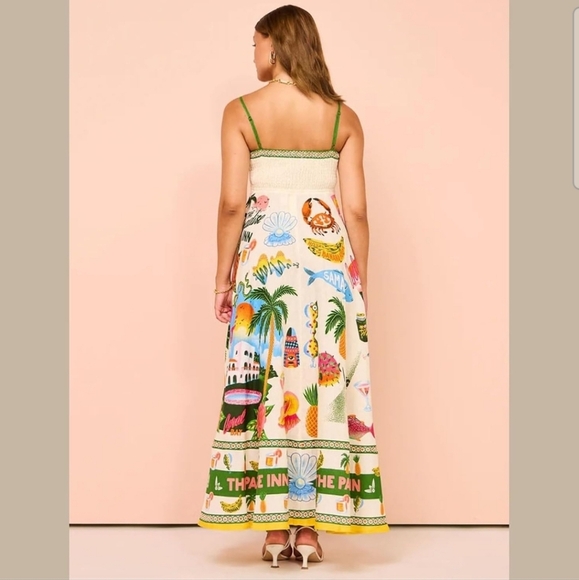 Paradise Crab Print Spaghetti Strap Flowy Maxi Boho Dress Size XL - Picture 2 of 10